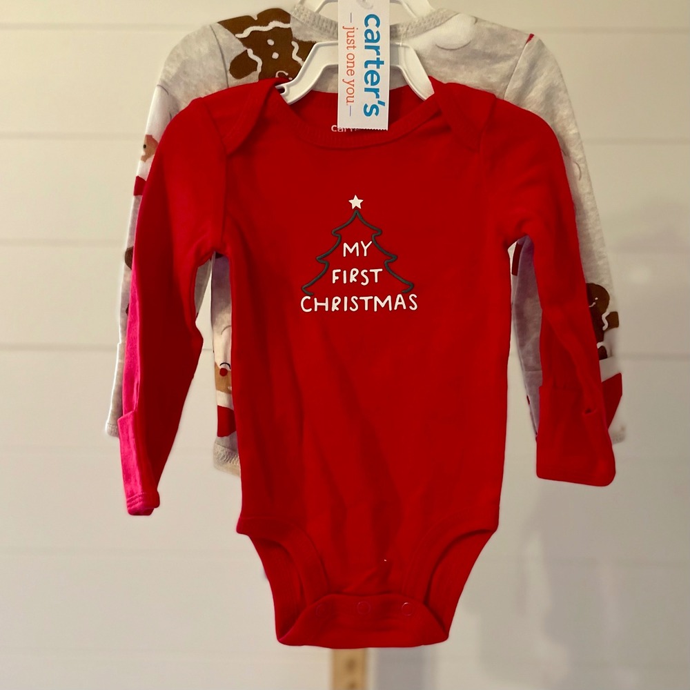Carters‎ Baby 2 Piece Christmas Bodysuit Red First Christmas Santa Gingerbread